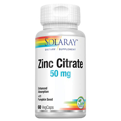 SOLARAY® Zinc Citrate 50 60 VegCaps. Contribuye al normal funcionamiento del sistema inmunitario y a la protección de las células frente al daño oxida en oferta