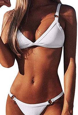 Bikini Brasileño para Mujer Triangular Acolchados Tops con Anillo Trajes de baño Dos Piezas Verano