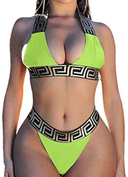 Bikini Push up Mujer Cuello Halter Top Brillante Braguita Triangulo Tanga de Cintura Alta Traje de Baño Dos Piezas en oferta