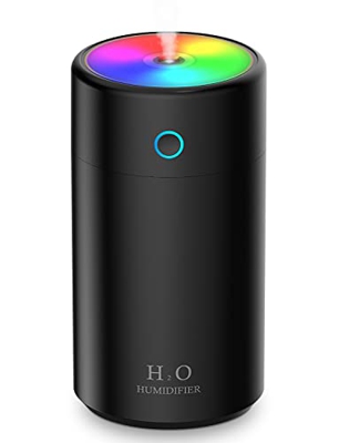 Humidificador Ultrasónico 400ml Humidificadores de aire Mini con luz nocturna colorida, apagado automático, 2 modos de niebla, súper silencioso (negro