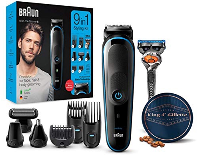 Braun MGK5280 9 en 1 - Recortadora de barba, set de depilaciónpara hombre + King C. Gillette Bálsamo Barba Hombre con Manteca de Cacao, Aceite de Argá