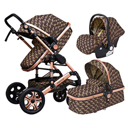 Babyfond Cochecito bebe 3 en 1, silla de paseo ligero 25 kg, deluxe piel sistema de viaje, cochecito bebe 3 piezas, plegado carrito bebe 3 en 1, marco en oferta