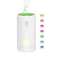 YYjop Humidificador, Mini Difusor Ultrasónico con LED Luz de 7 Colores, 2 Modos de Niebla, Apagado Automático, 220ml Humidificador Silencioso con Alim en oferta