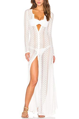 YouKD Cárdigan de Encaje para Mujer Vestido Transparente Vestido Largo de Playa Kimono Boho Vestidos de Encubrimiento