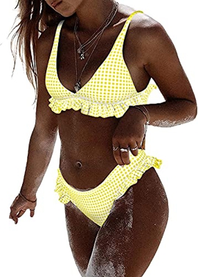 Bikini para Mujer con Relleno Push Up Traje de Baño Tartán Bañador de Dos Piezas a Cuadros