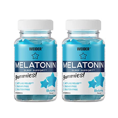 Weider Gummy Pack Duo Melatonin. Botes De Melatonina 1mg En Gominola. X60 Gummies. Sabor Blueberry, Blanco, Arandano, 2 Unidad