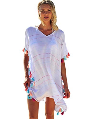 Vestido Playa Mujer Vestidos Pareos Playeros Cuello V Boho Kaftan Camisolas Caftanes Bluson Tunica Blusas Playa Piscina Ropa de Baño Playero Bikini Co