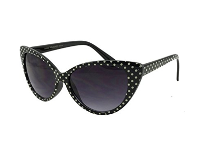 Gafas de sol de ojo de gato de Retrouv®, diseño de lunares, para mujer, modelo Super Cat Schwarz Weiß-Punkt mit retroUV® Beutel 56