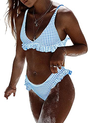 Bikini para Mujer con Relleno Push Up Traje de Baño Tartán Bañador de Dos Piezas a Cuadros