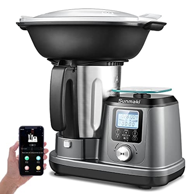 Procesador de alimentos con función de cocción, máximo 1200W Máquina de cocción Sunmaki,10 programas, robot de cocina multifuncional, control APP, bás