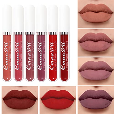 Líquido Pintalabios Traje, 6 PCS Mate Brillo Labial, Lápiz Labial Líquido de larga Duración Hidratante Impermeable, Maquillaje Profesional para Bálsam