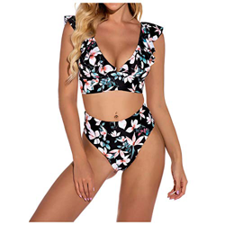 bikini impreso Nuevo traje de baño de moda con volantes sexy split bikini impreso 1108, Negro, L características