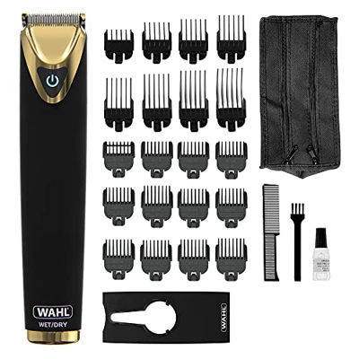 WAHL Cortadora de pelo y barba impermeable, acero inoxidable real, avanzado de litio de potencia para hombres, juego de aseo masculino, cabezal lavabl