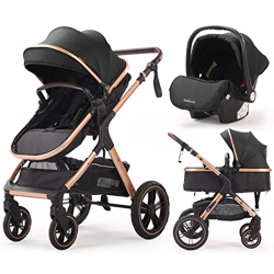 Belecoo Cochecito de Bebé 3 Piezas con Sistema de Viaje Modular Apto de 0 a 36 Meses, con Silla de Coche, Ligero, Plegable y Compacto (negro) en oferta