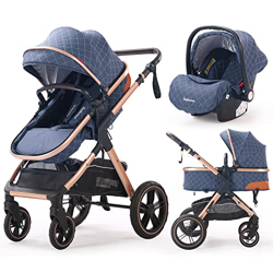 Belecoo Cochecito de Bebé 3 Piezas con Sistema de Viaje Modular Apto de 0 a 36 Meses, con Silla de Coche, Ligero, Plegable y Compacto (azul) características