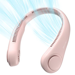 JISULIFE Ventilador de Cuello Portátil, 4000 mAh Ventilador Cuello USB Recargable con, Ventilador de Cuello Colgante Sin Hojas con 3 Velocidades-Rosa características