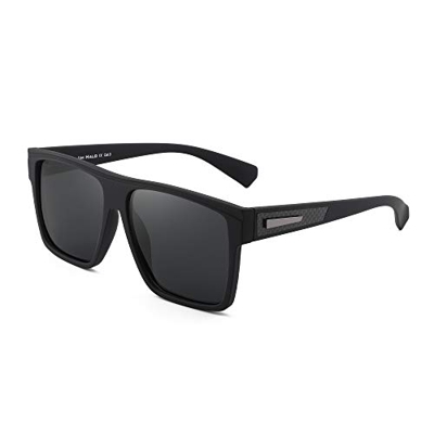 JIM HALO Gafas de sol Grande Retro Polarizadas para Hombres y Mujeres Gafas de Conducción Cuadradas con Parte Superior Plana (Marco Negro Mate/Lente G