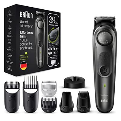 Braun Recortadora De Barba 7 BT7350, Recortadora De Barba Para Hombre, Cortapelos, Para La Cara, Pelo, Láminas Afiladas De Larga Duración, 39 Ajustes 