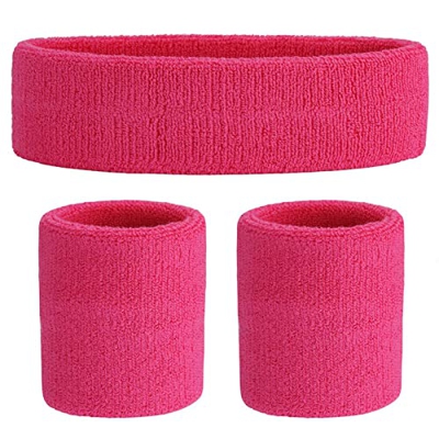 ONUPGO Conjunto de muñequeras para niños con banda de sudor de algodón atlético para deportes (1 diadema + 2 pulseras) (rosa)