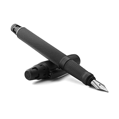 Pluma estilográfica Colibri Ascari-Negro mate con acabado moleteado-Pluma de lujo-Sistema de punta de bock mediana-Se entrega en un elegante estuche d