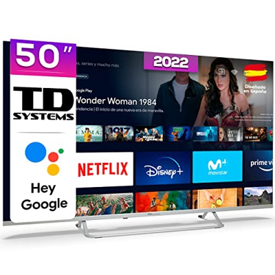 TD Systems - Smart TV Hey Google Official Assistant - Televisores 50 Pulgadas 4K HDR10, Control por Voz, Chromecast, 3X HDMI, 2X USB. 3 años de garant