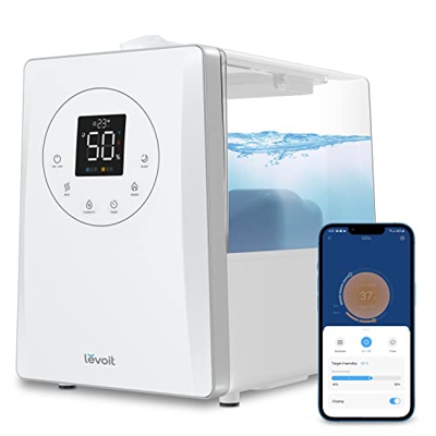 LEVOIT Top-Fill Humidificador Ambientador 6L para Bebés, Niebla Fría&Caliente con Aromaterapia a 36H y 40-70m², Modo de Sueño Silencioso < 25dB, Smart