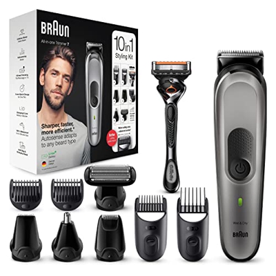 Braun Recortadora Todo En Uno 7 MGK7320, Recortadora De Barba 10 En 1 Para Hombre, Cortapelos, Para La Cara, Pelo, Cuerpo, Orejas, Nariz, Con Tecnolog