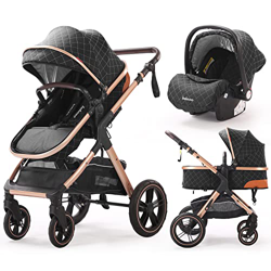 Belecoo Cochecito de Bebé 3 Piezas con Sistema de Viaje Modular Apto de 0 a 36 Meses, con Silla de Coche, Ligero, Plegable y Compacto (rejilla negra) precio