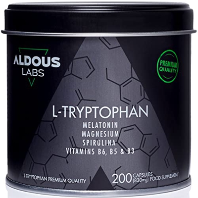 200 Cápsulas Triptofano con Melatonina y Magnesio + Vitamina B6, B5, B3 + Espirulina - Fórmula Avanzada 1,78mg de Melatonina con Magnesio - 600mg de T