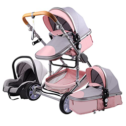 Sillas de Paseo Cochecito de Bebé 3 en 1 Triciclo Baby Walker Cochecito de Alto Paisaje Cochecitos Plegables Carrito de Bebé para Bebé 0-36 Meses (Ros en oferta