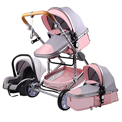 Sillas de Paseo Cochecito de Bebé 3 en 1 Triciclo Baby Walker Cochecito de Alto Paisaje Cochecitos Plegables Carrito de Bebé para Bebé 0-36 Meses (Ros