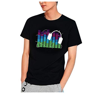 Yue668 - Camiseta de manga corta con diseño de voz, con luz LED activada por hombres y mujeres, Hombre, Negro , large