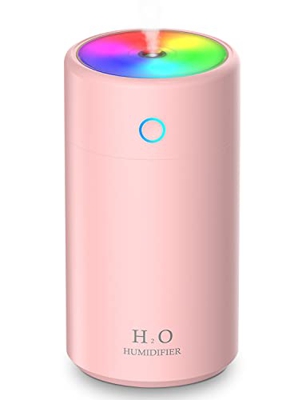 Humidificador Ultrasónico 400ml Humidificadores de aire Mini con luz nocturna colorida, apagado automático, 2 modos de niebla, súper silencioso (rosad