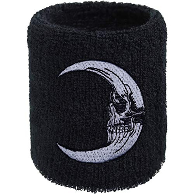 Muñequera para el sudor de Biker Moon, con bordado de media luna, diseño antiguo, absorbente, de rizo, color negro