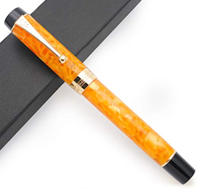 JinHAO Century Tofu 100 18 KGP - Bolígrafo de pluma de resina chapada en oro (amarillo y piedra, pluma M)