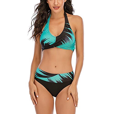 Bikini a rayas con aros, bikini de copa F, bikini para mujer, sexy, 0421, 01 verde., M