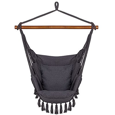 SPRINGOS Hamaca Brasil con cojín, diseño de macramé, color gris