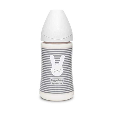 Suavinex Biberón Premium Tetina Redonda de Silicona 3 Posiciones 0% BPA, 270ml, Rabbit Gris