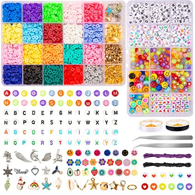 Abalorios para Hacer Pulseras, Splaks 5000pcs Cuentas Planas para Pulseras y Collares, Cuentas Arcilla Polimerica DIY Manualidad Fabricación de Joyas,