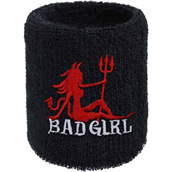 BADGIRL - Muñequera para el sudor con bordado de diseño para mujer, motero, absorbente, de rizo de metal pesado, para deportes de motor, como regalo c en oferta