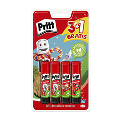 Pritt Barra Adhesiva, pegamento infantil seguro para niños para manualidades, cola universal de adhesión fuerte para estuche escolar y oficina, 3+1 x  precio