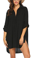 heekpek Vestido de Playa para Mujer Camisa Blanco Blusa V Cuello Negro Vestidos Cortos Suelto Pareos de Bikini Cover Up Verano Vacaciones Cárdigan Col en oferta