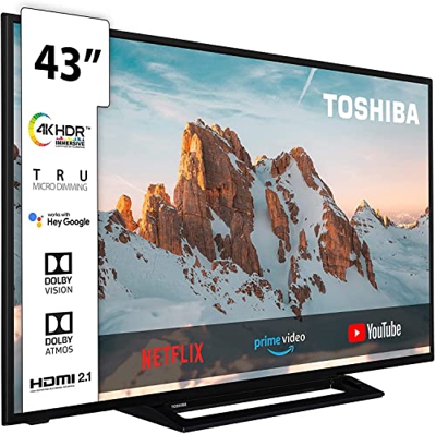 Toshiba 43UK3163DG, Smart TV de 43 pulgadas, 4K Ultra HD, ALEXA integrado, compatible con Google Assistant, Dolby Vision, Dolby Atmos, procesador Quad