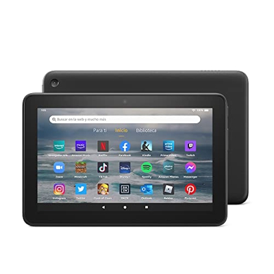 Nuevo tablet Fire 7 con pantalla de 7 pulgadas, 16 GB (modelo de 2022), color negro, Sin publicidad
