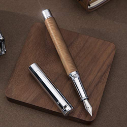 Pluma estilográfica de metal inoxidable de Hongdian, barril de patrón de onda de color dorado, pluma de tinta mediana con estuche para bolígrafo en oferta