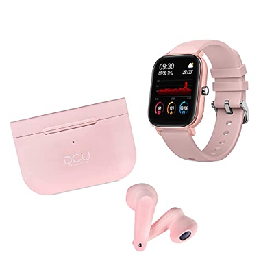 DCU TECNOLOGIC | Pack Smartwatch Reloj Inteligente + Auriculares Bleutooth 5.0 | Earbuds con Microfóno | Pulsera de Actividad IP67 | Ultrligeros | Con