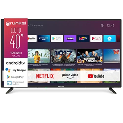 Grunkel - LED-402GOO - TV LED 40 Pulgadas Smart TV con Google Chromecast. con Pantalla de Panel Full HD, Wi-Fi y Smart TV. Bajo Consumo y Auto-Apagado