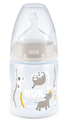 NUK First Choice+ - Biberón para bebés de 0 a 6 meses, con control de temperatura, 150 ml, válvula anticólicos, sin BPA, tetina de silicona, color gri en oferta