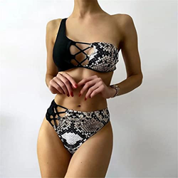 FMOPQ Estampado de un Hombro Bikini Set Mujeres Sexy Vendaje Leopardo Traje de baño Mujer Traje de baño brasileño Traje de baño de Playa (Color : Blac en oferta