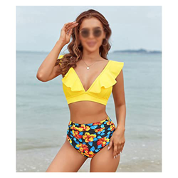 FMOPQ Conjunto de Bikini de Dos Piezas de Cintura Alta Traje de baño con Volantes Mujer Mujer Ropa de Playa Traje de baño Traje de baño bañista (Color en oferta